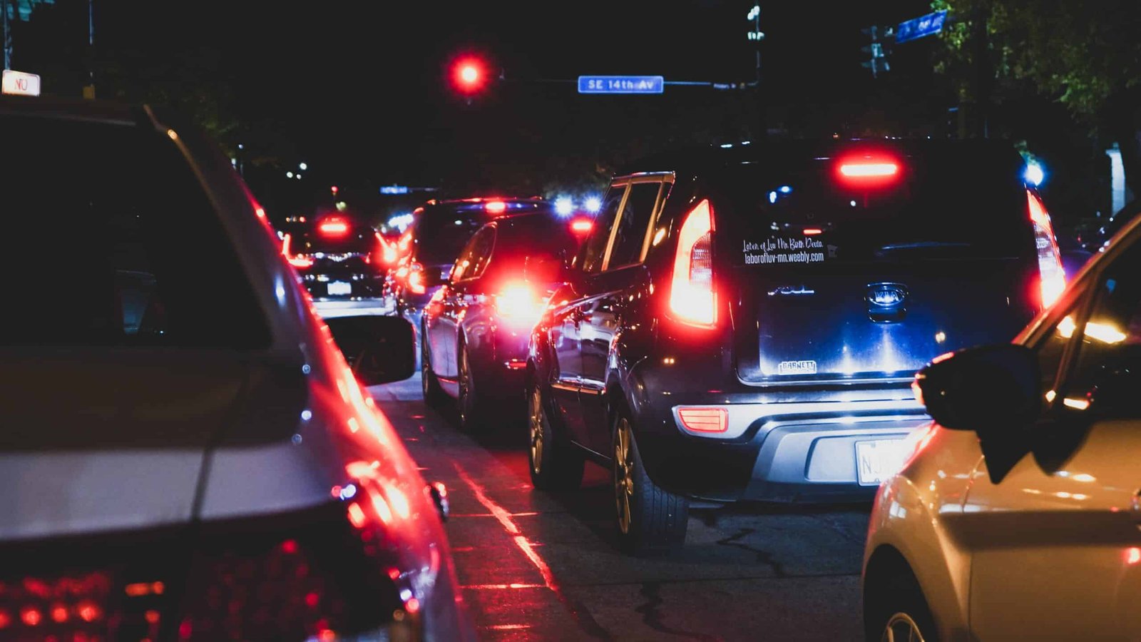 Cars waiting at a traffic light